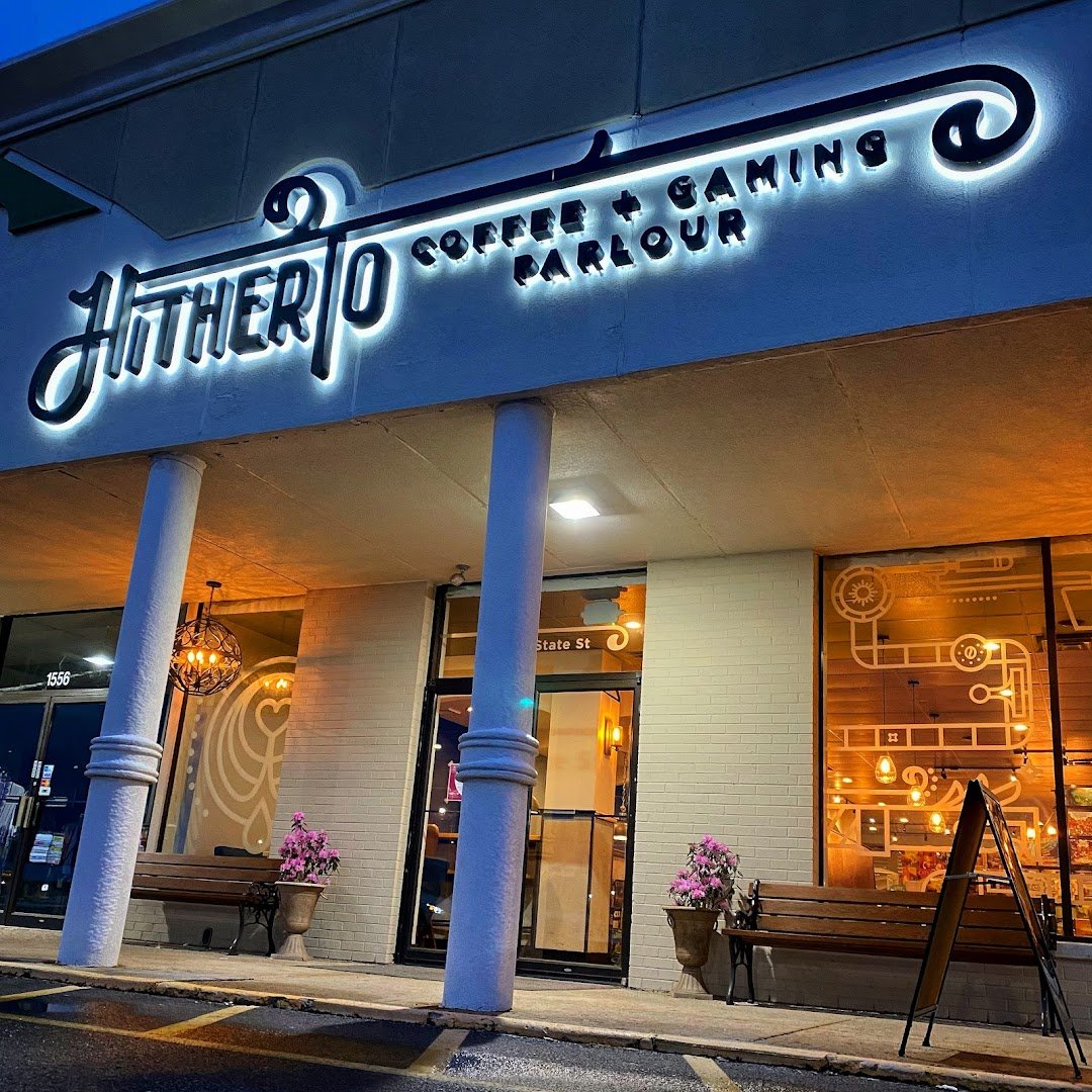 Storefront of Hitherto Coffee and Gaming Parlour, specialty coffee shop in Indianapolis