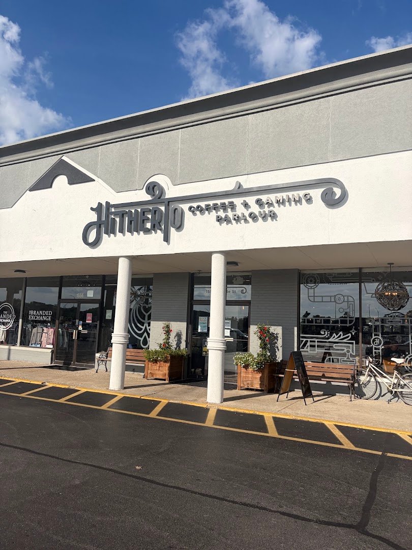 Storefront of Hitherto Coffee and Gaming Parlour, specialty coffee shop in Indianapolis