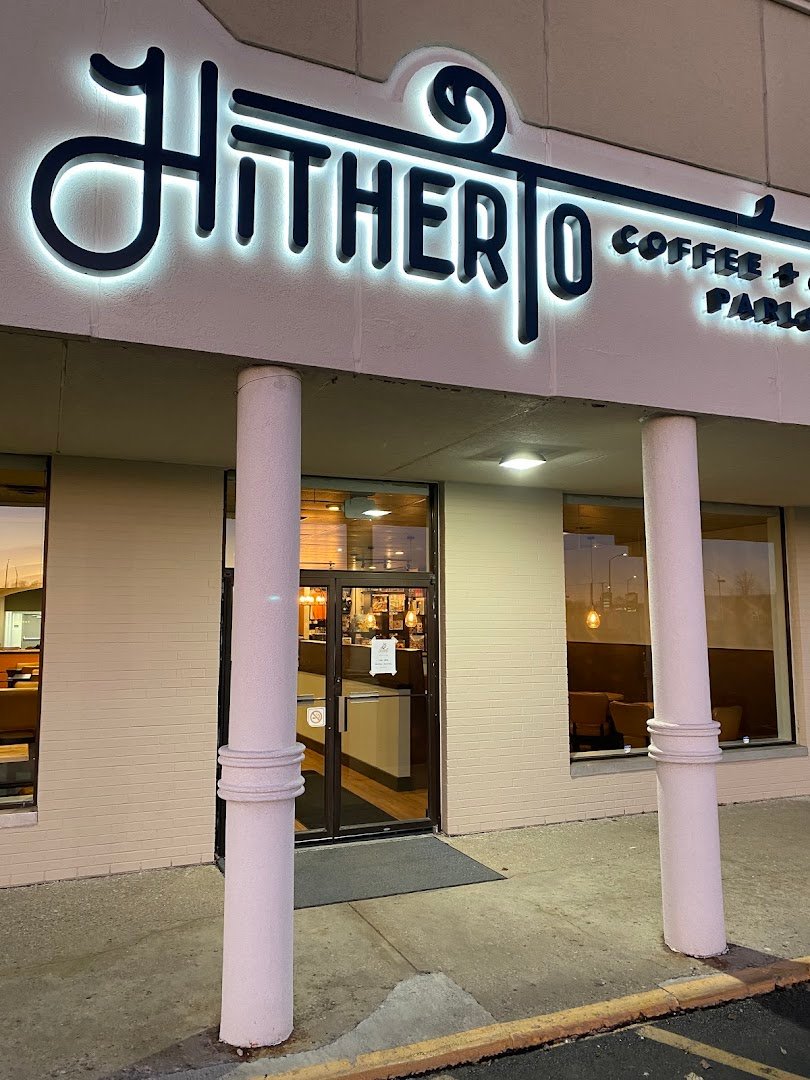 Storefront of Hitherto Coffee and Gaming Parlour, specialty coffee shop in Indianapolis