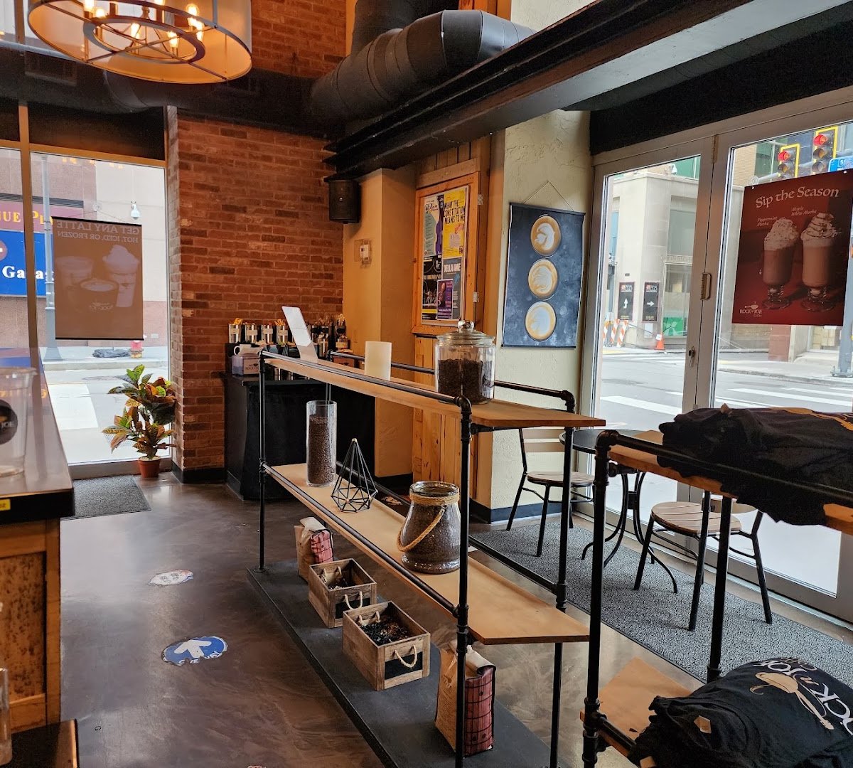 Interior of Rock 'n' Joe Coffee (Penn Ave), specialty coffee shop in Pittsburgh