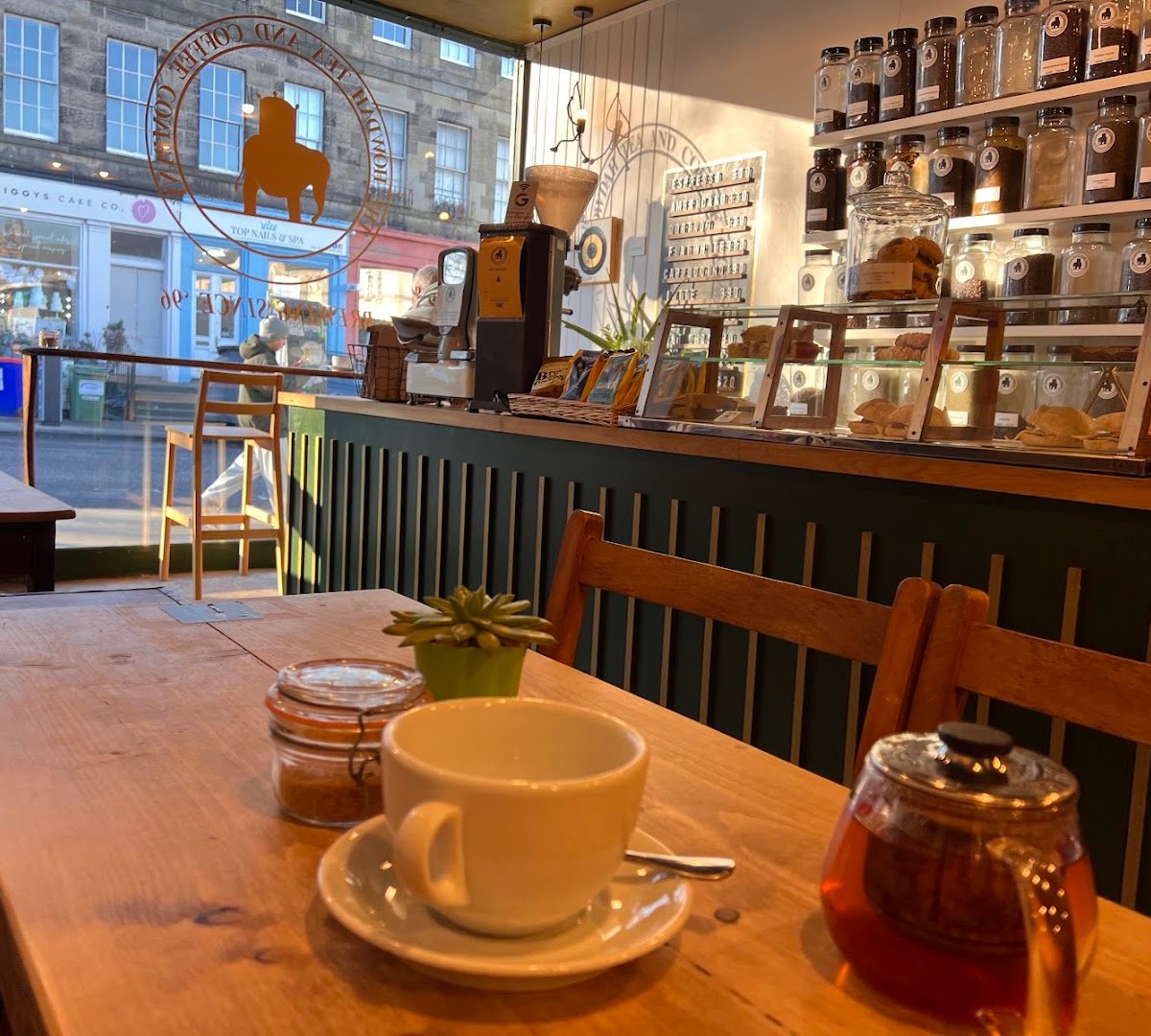 Interior of The Howdah Tea and Coffee Company, specialty coffee shop in Edinburgh