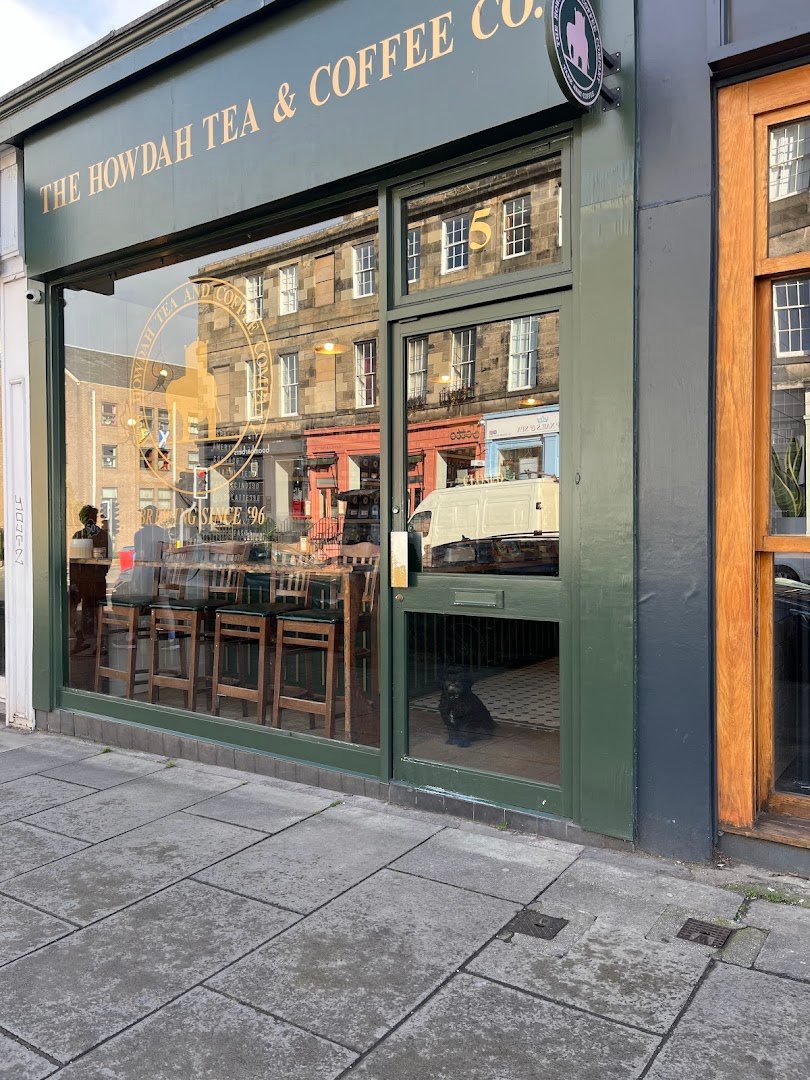 Storefront of The Howdah Tea and Coffee Company, specialty coffee shop in Edinburgh