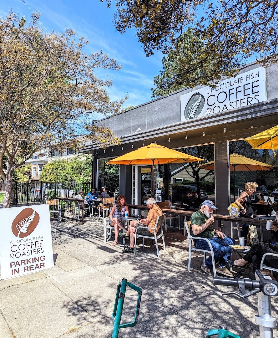 Storefront of Chocolate Fish Coffee Roasters, specialty coffee shop in Sacramento