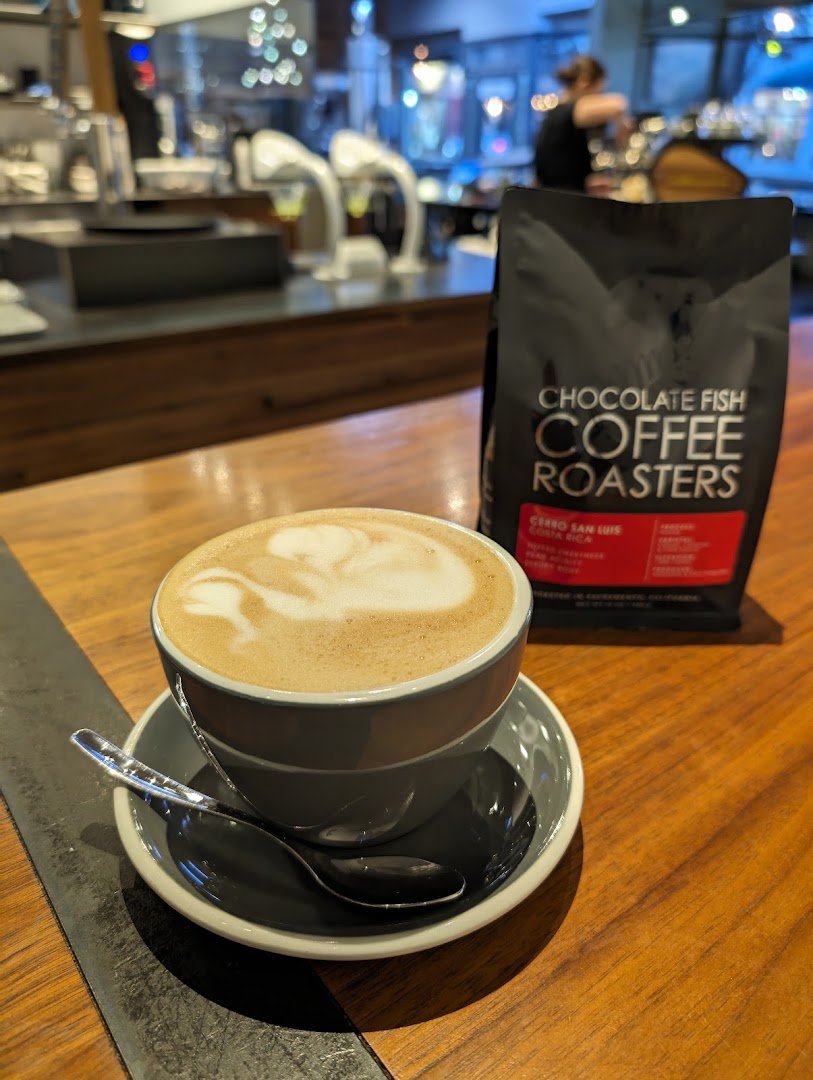 Coffee at Chocolate Fish Coffee Roasters, specialty coffee shop in Sacramento