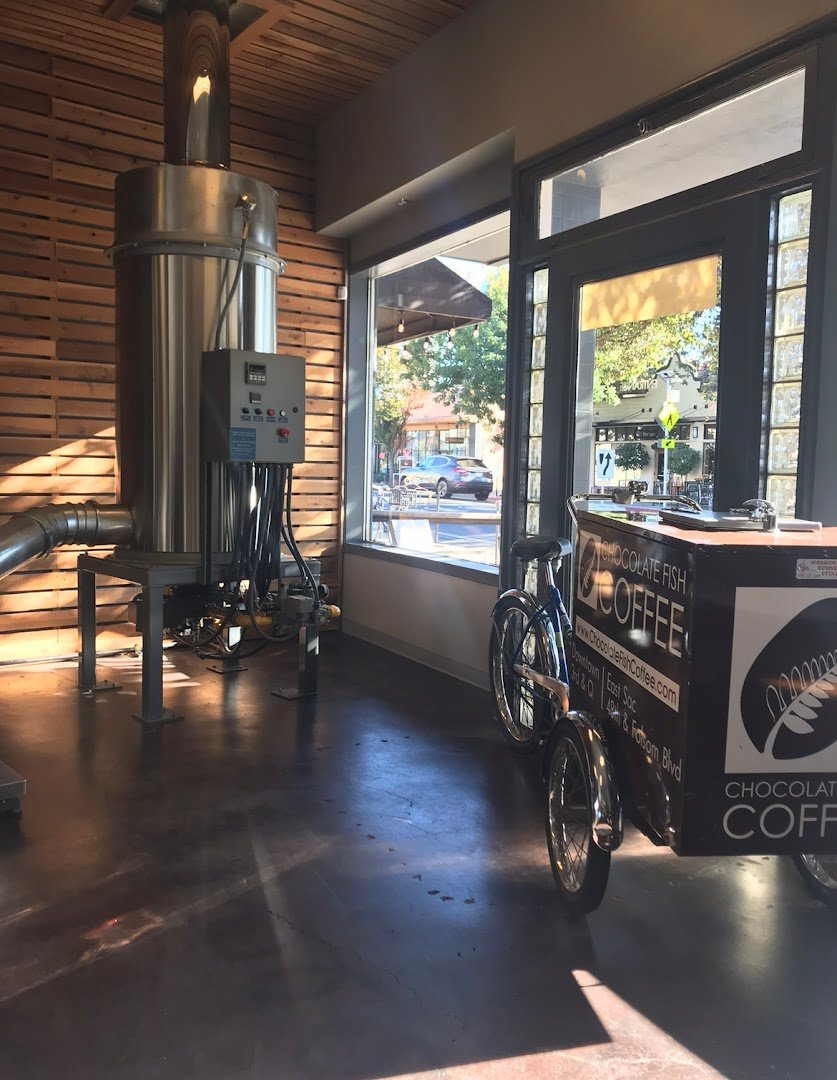 Interior of Chocolate Fish Coffee Roasters, specialty coffee shop in Sacramento