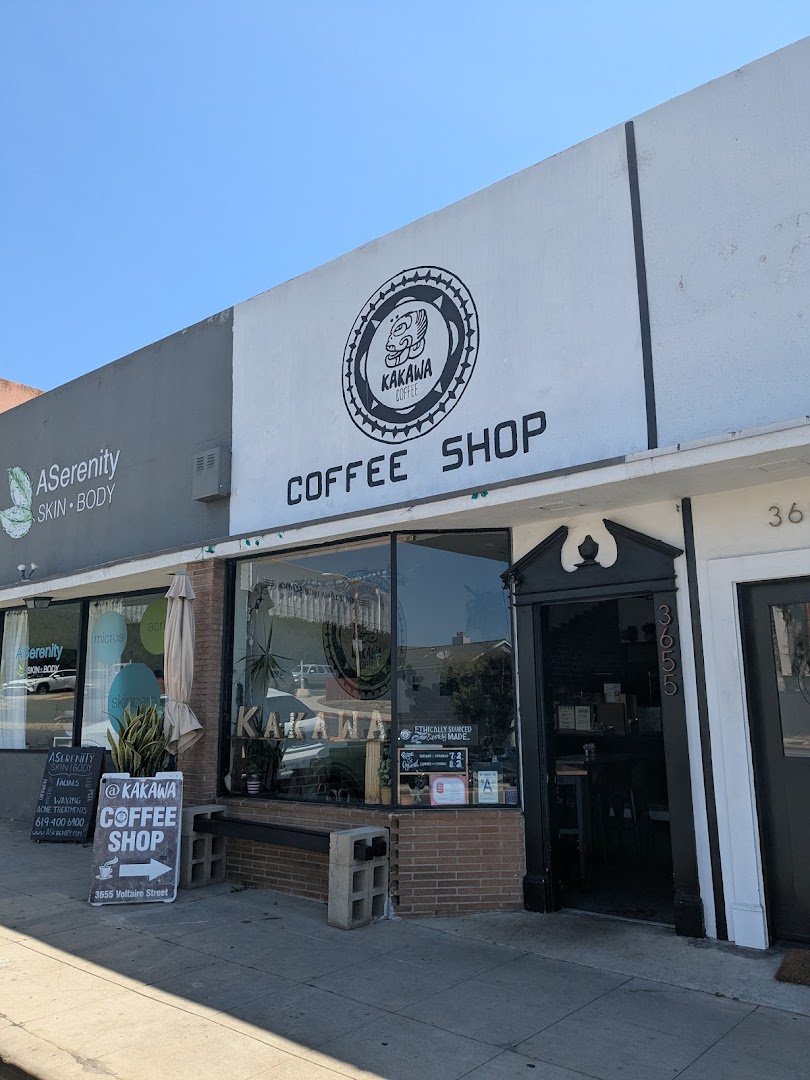 Storefront of Kakawa Coffee, specialty coffee shop in San Diego
