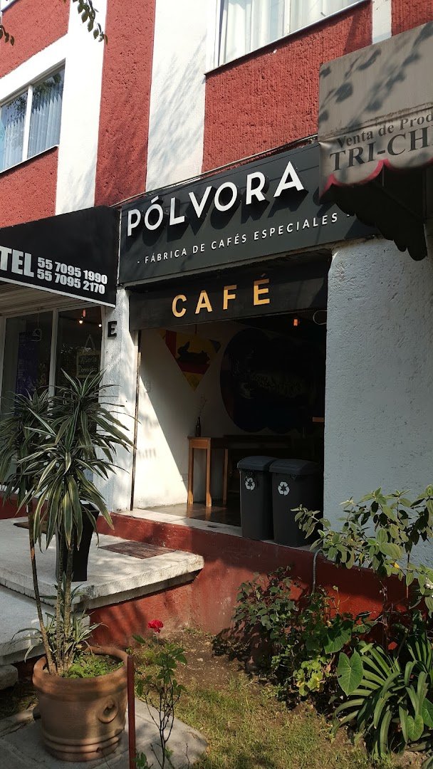Storefront of Pólvora Café, specialty coffee shop in Mexico City