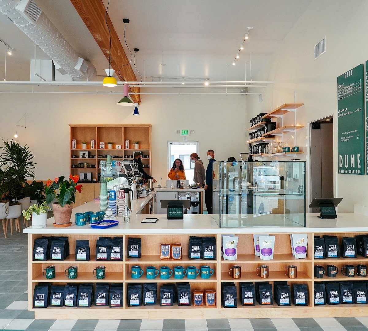 Interior of Dune Coffee Roasters, specialty coffee shop in Santa Barbara