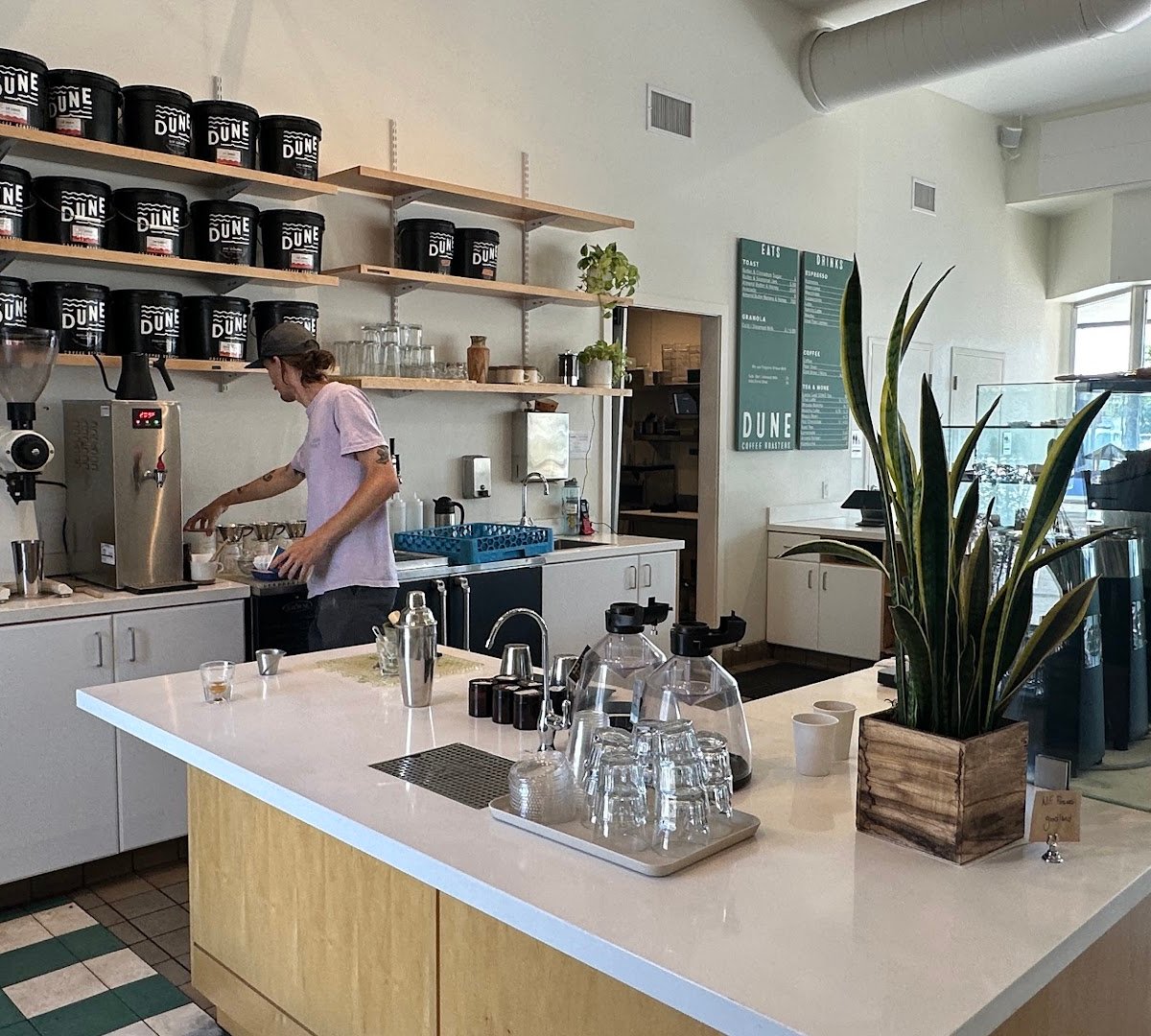 Interior of Dune Coffee Roasters, specialty coffee shop in Santa Barbara