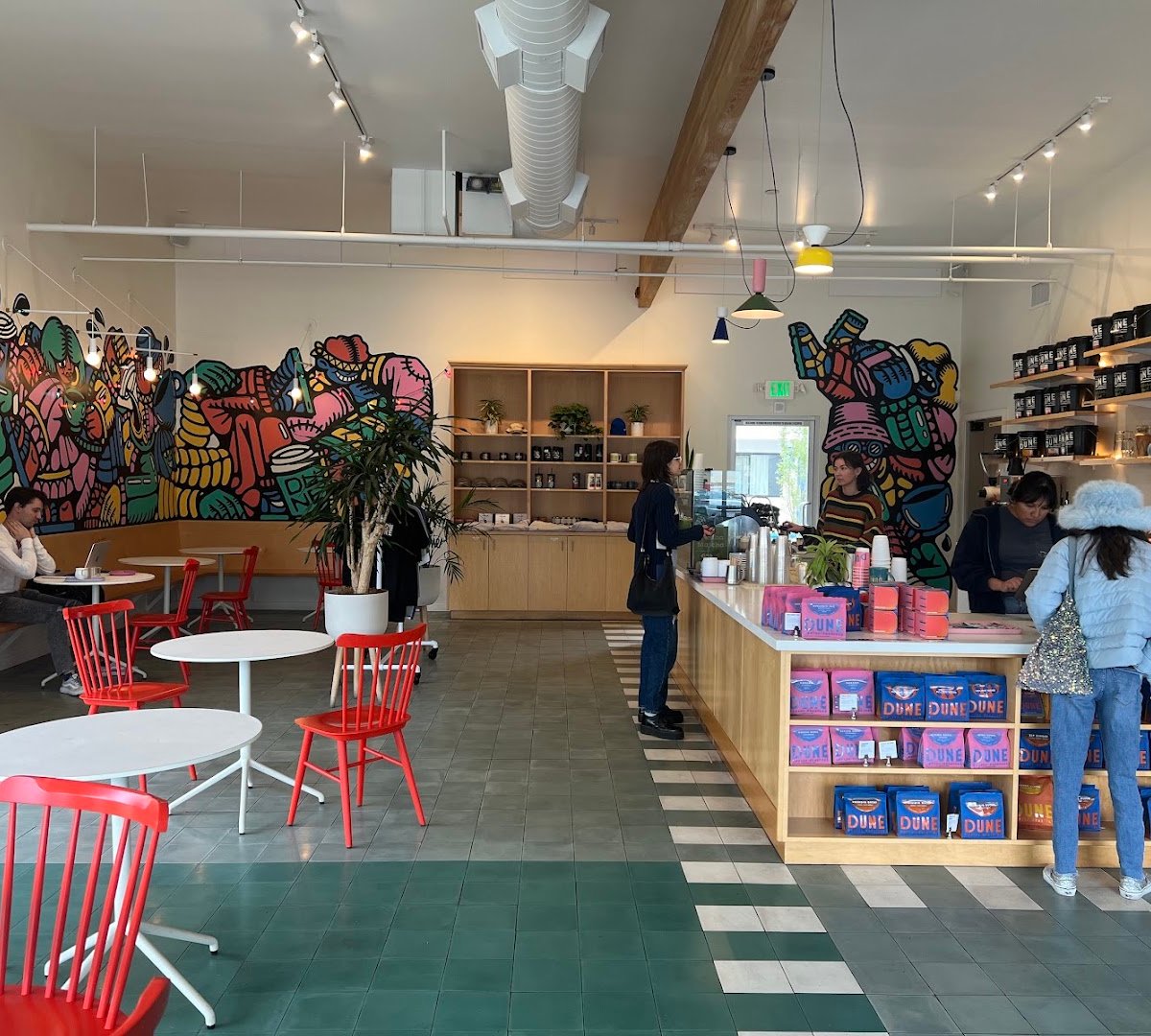 Interior of Dune Coffee Roasters, specialty coffee shop in Santa Barbara