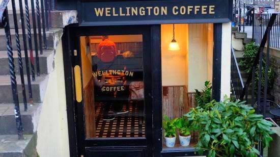 Storefront of Wellington Coffee, specialty coffee shop in Edinburgh