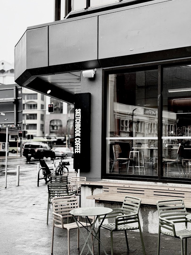 Storefront of Sketchbook Coffee, specialty coffee shop in Wellington