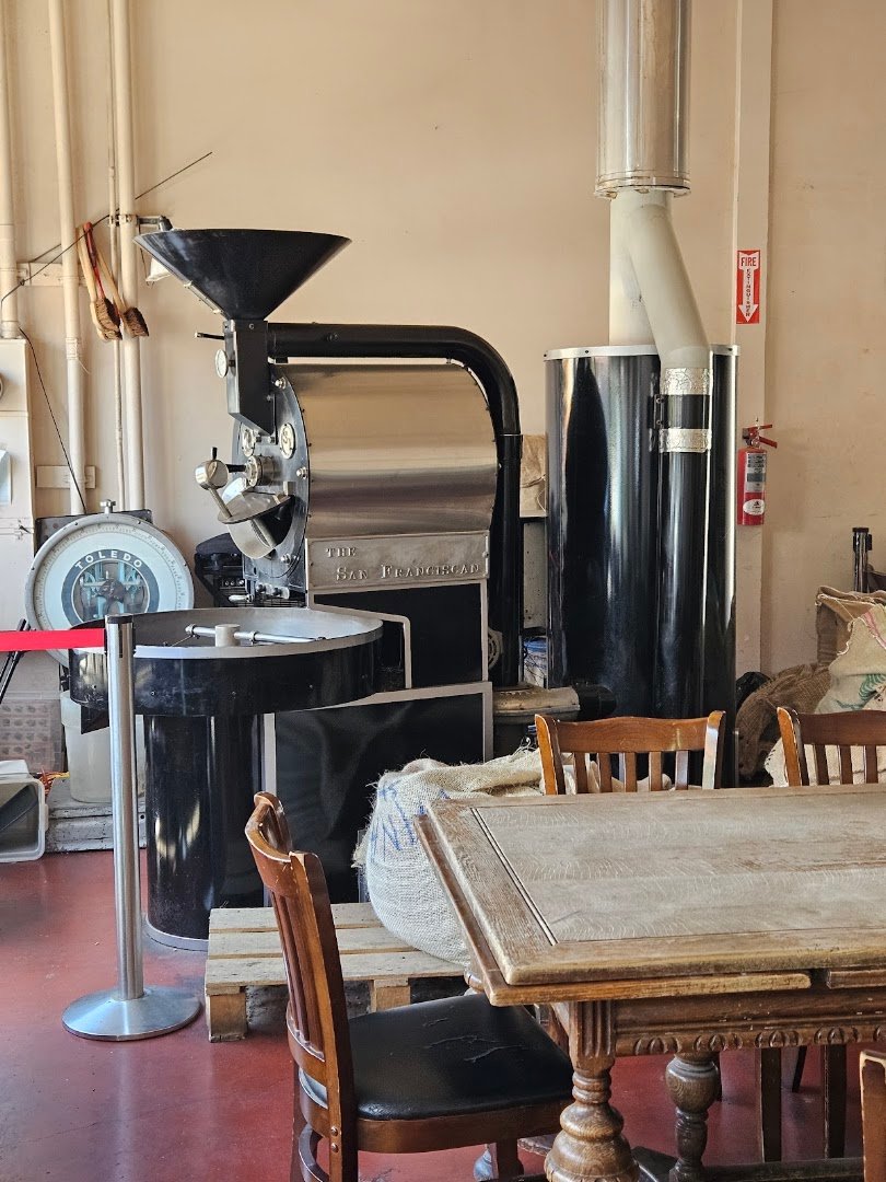 Interior of Dana Street Roasting Company, specialty coffee shop in San Jose