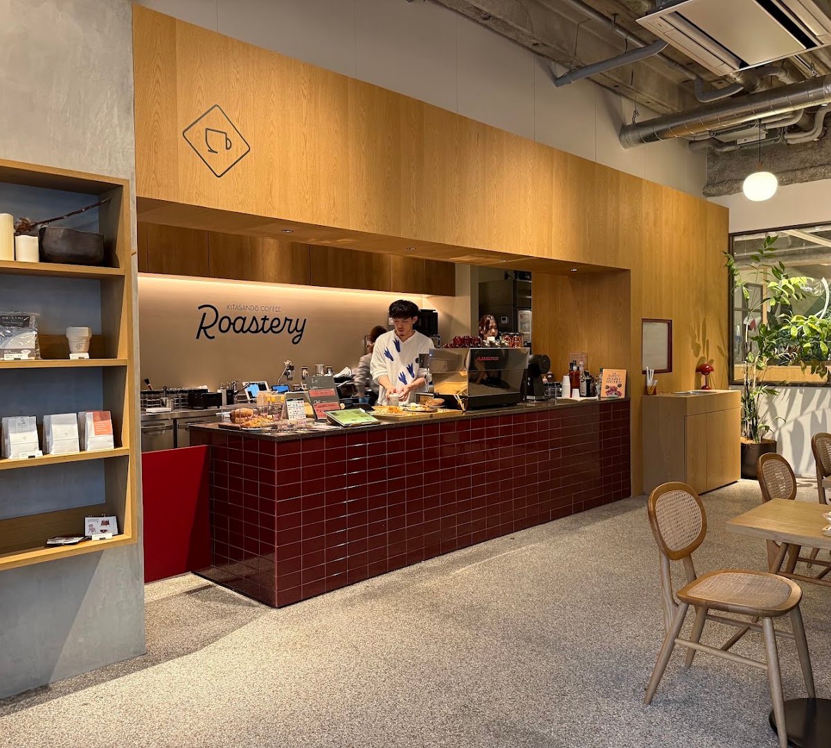 Interior of KITASANDO COFFEE ROASTERY, specialty coffee shop in Tokyo