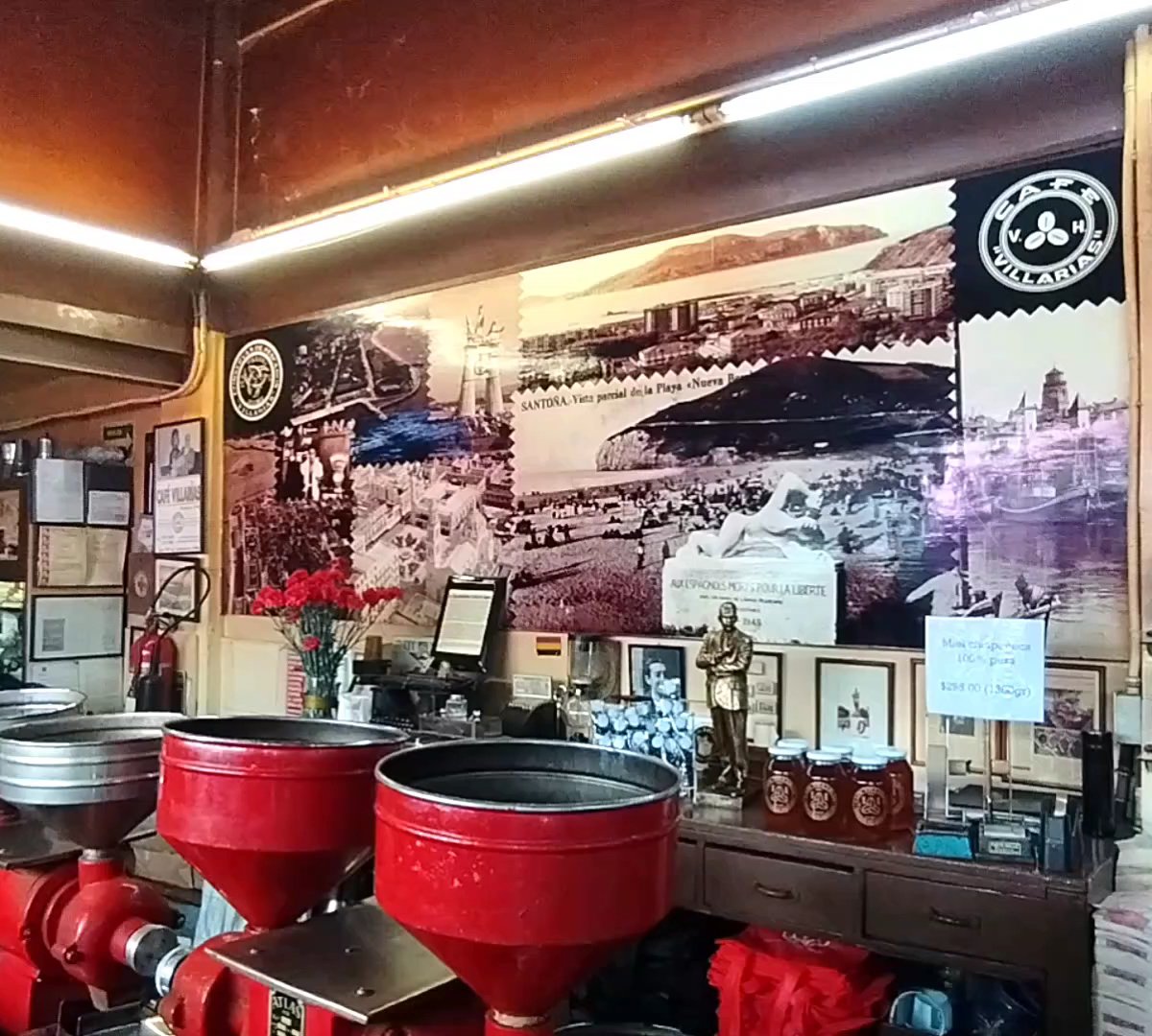 Interior of Café Villarías, specialty coffee shop in Mexico City
