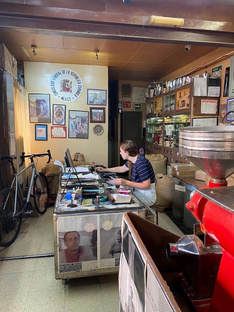 Interior of Café Villarías, specialty coffee shop in Mexico City