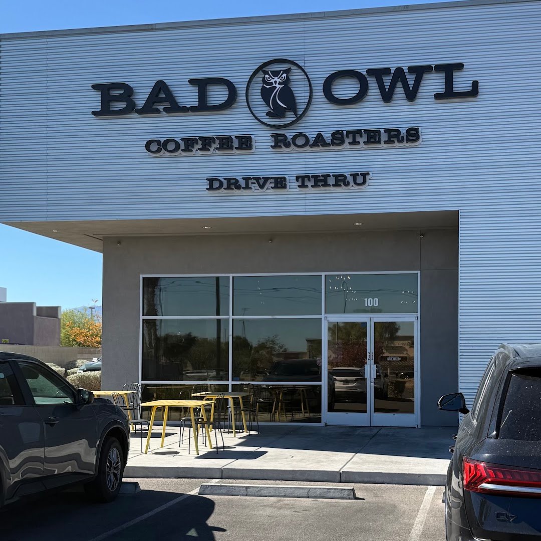 Storefront of Bad Owl Coffee Roasters, specialty coffee shop in Las Vegas