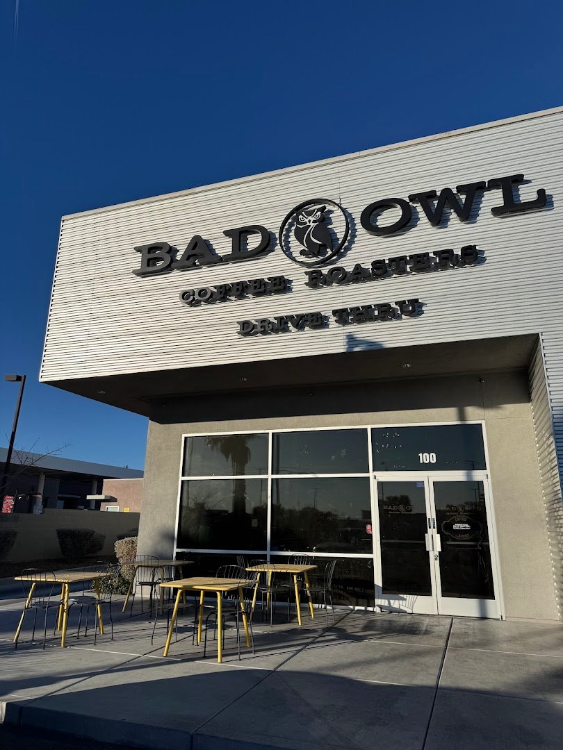 Storefront of Bad Owl Coffee Roasters, specialty coffee shop in Las Vegas