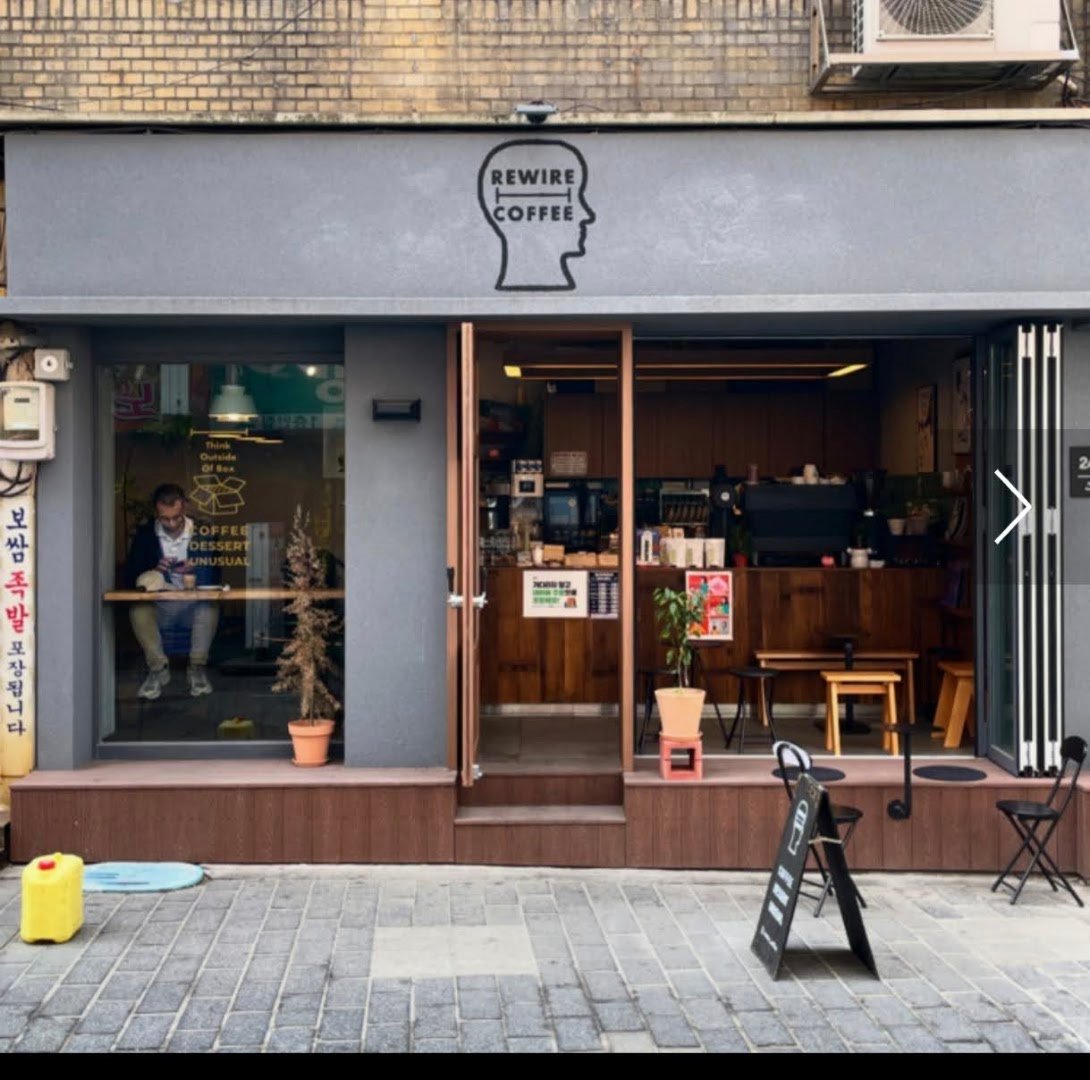 Storefront of Rewire Coffee, specialty coffee shop in Seoul