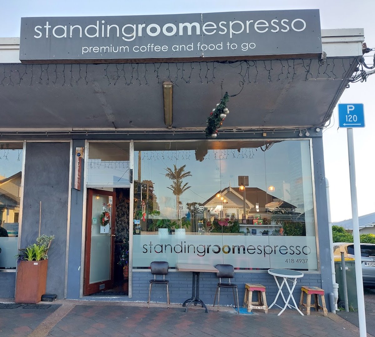 Storefront of Standing Room Espresso, specialty coffee shop in Auckland