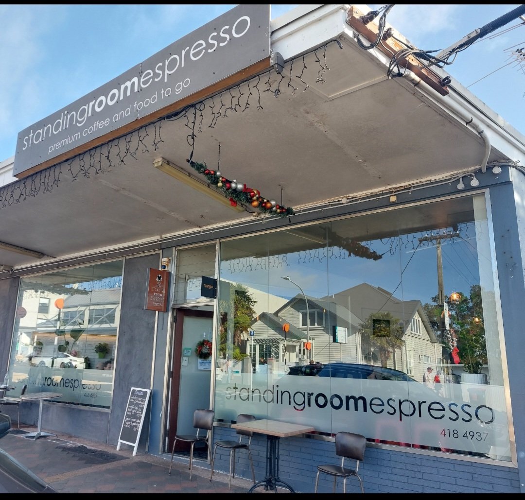 Storefront of Standing Room Espresso, specialty coffee shop in Auckland