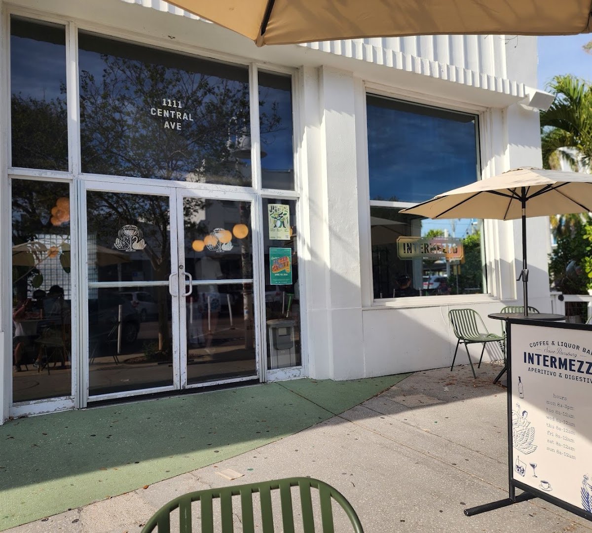 Storefront of Intermezzo Coffee & Cocktails, specialty coffee shop in Tampa-St. Petersburg