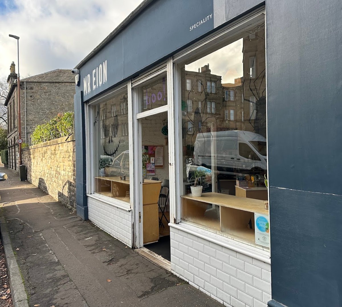 Storefront of Mr Eion Coffee Roaster, specialty coffee shop in Edinburgh