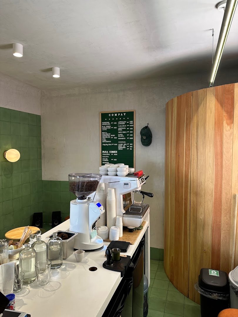Interior of Compay, specialty coffee shop in Mexico City