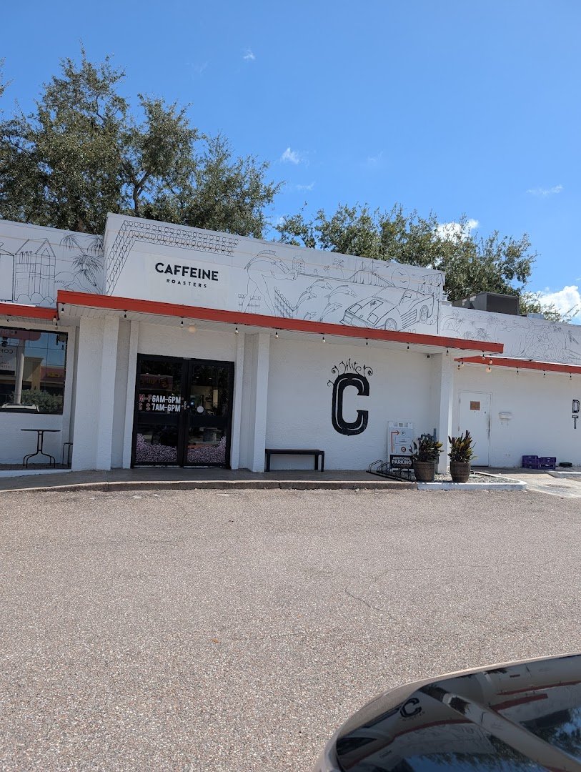 Storefront of Caffeine Roasters, specialty coffee shop in Tampa-St. Petersburg