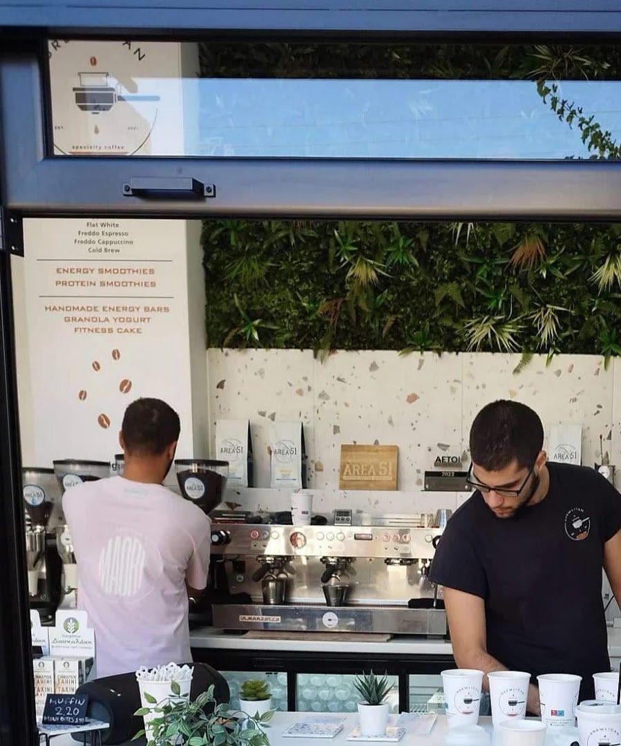 Interior of BREWLIGAN Coffee Agios Dimitrios, specialty coffee shop in Athens