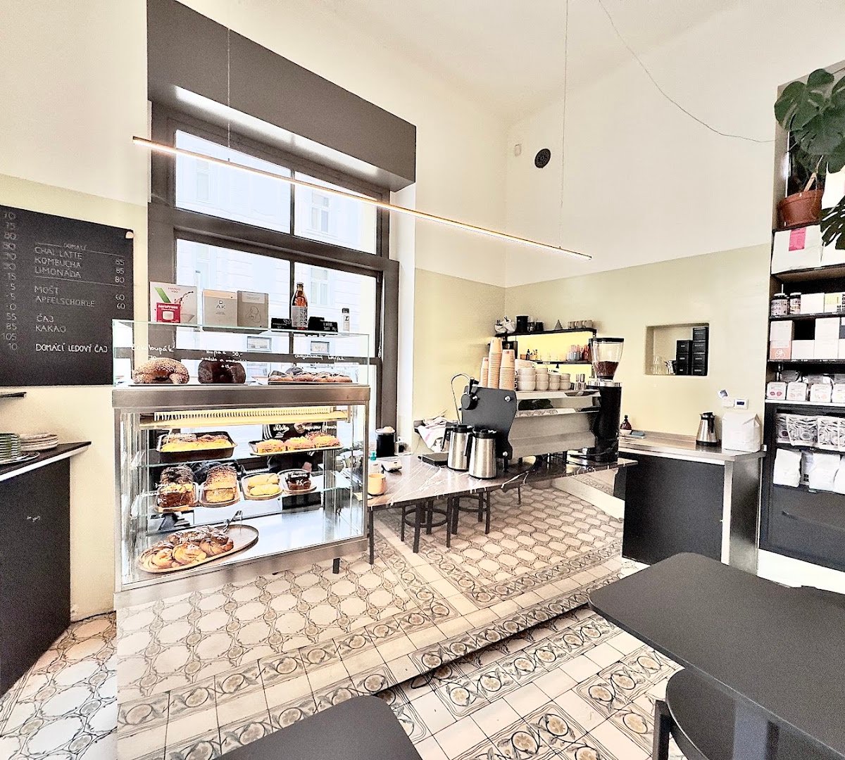 Interior of Letec espresso bar, specialty coffee shop in Prague