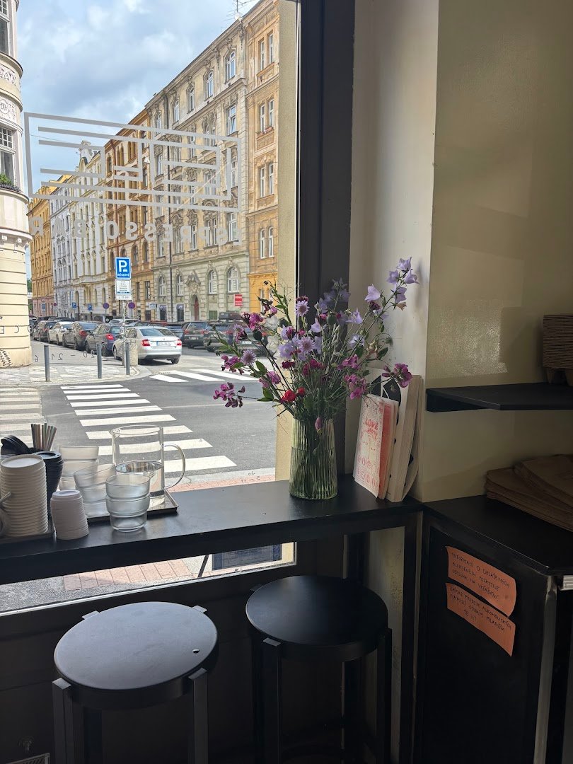 Interior of Letec espresso bar, specialty coffee shop in Prague