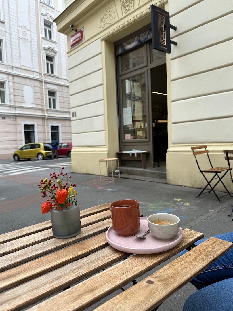 Storefront of Letec espresso bar, specialty coffee shop in Prague