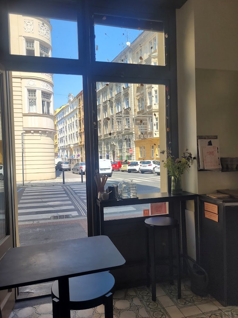 Interior of Letec espresso bar, specialty coffee shop in Prague