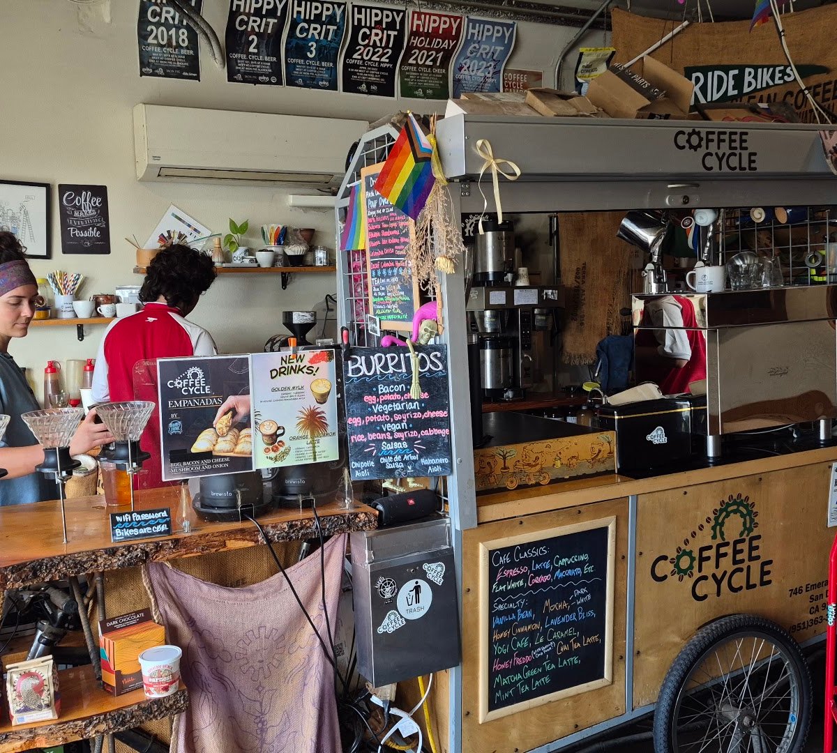 Interior of Coffee Cycle Roasting, specialty coffee shop in San Diego