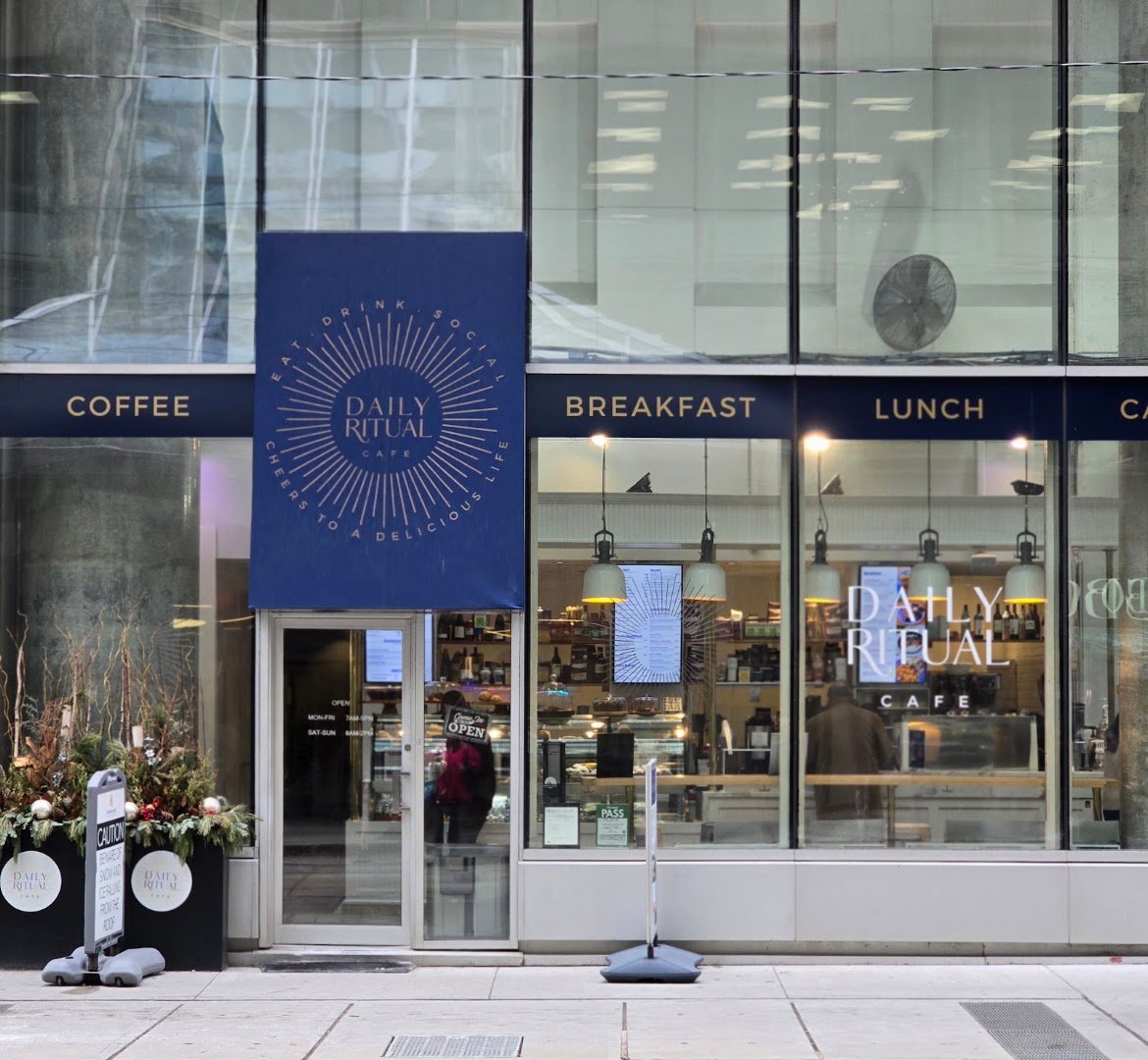 Storefront of Daily Ritual Cafe, specialty coffee shop in Toronto