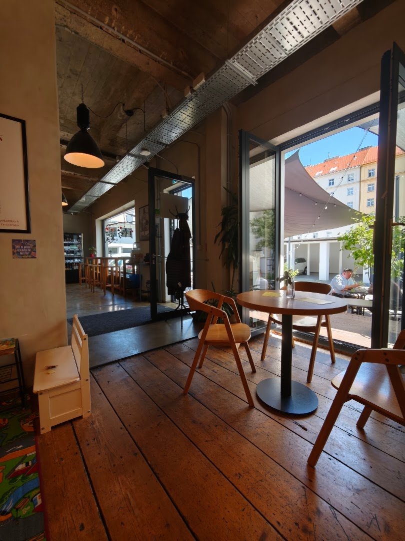 Interior of Zrno Zrnko Čestmírova, specialty coffee shop in Prague