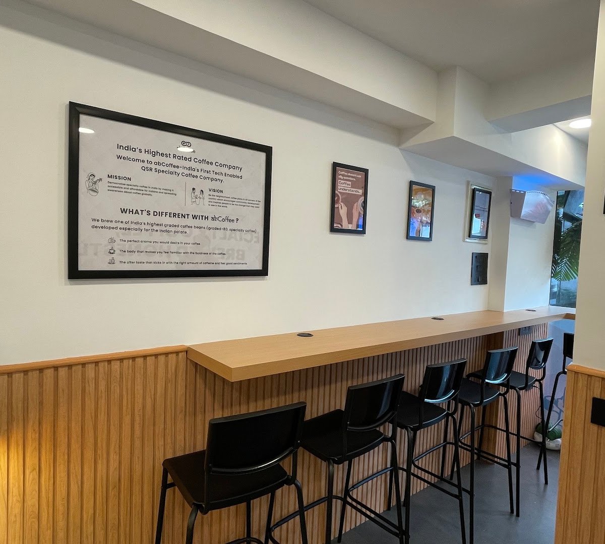 Interior of abcoffee Versova, specialty coffee shop in Mumbai