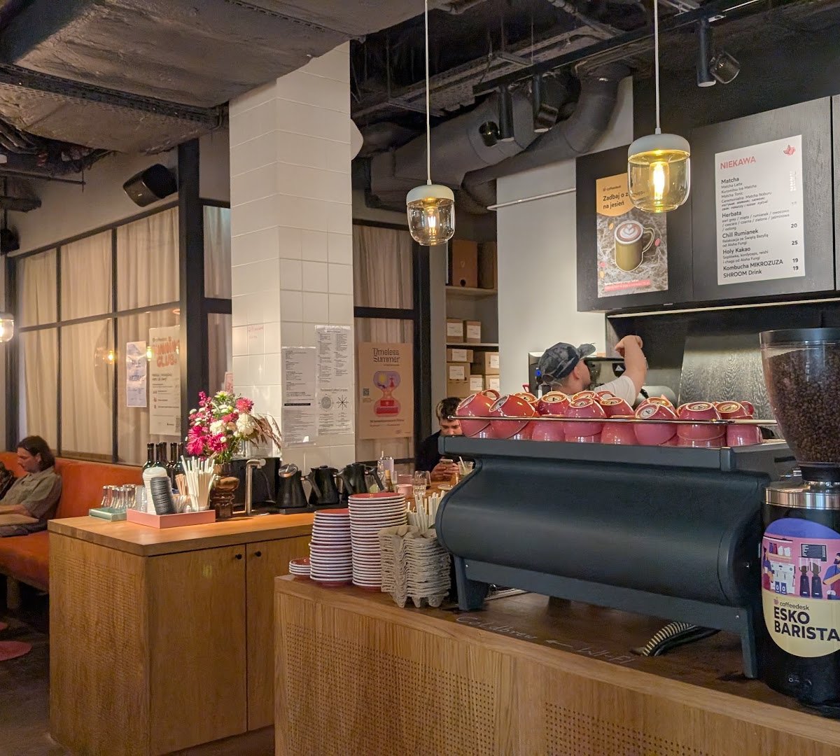 Interior of Coffeedesk Kawiarnia Próżna, specialty coffee shop in Warsaw