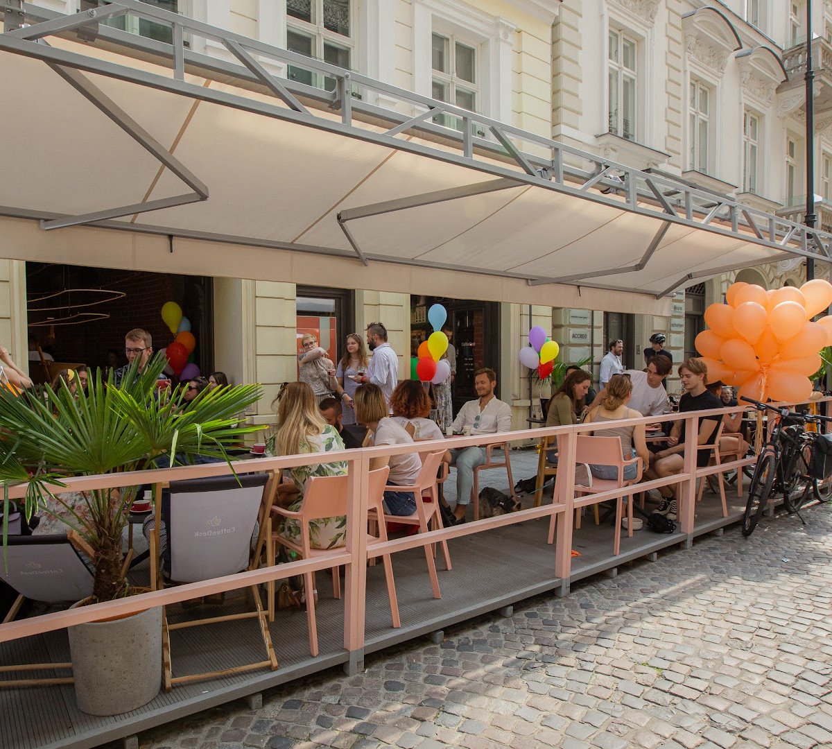 Storefront of Coffeedesk Kawiarnia Próżna, specialty coffee shop in Warsaw