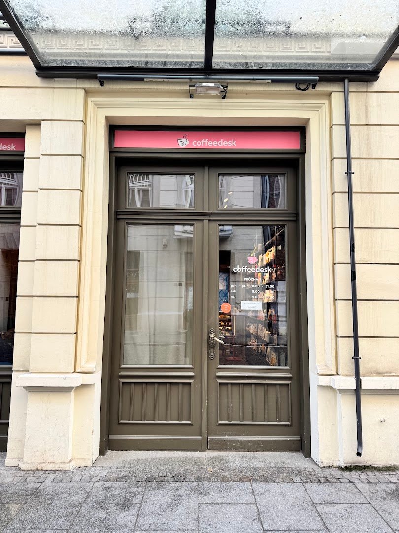 Storefront of Coffeedesk Kawiarnia Próżna, specialty coffee shop in Warsaw