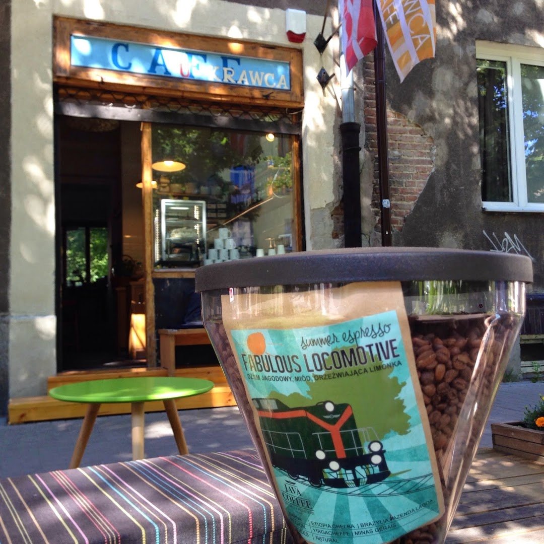 Storefront of U Krawca Café, specialty coffee shop in Warsaw