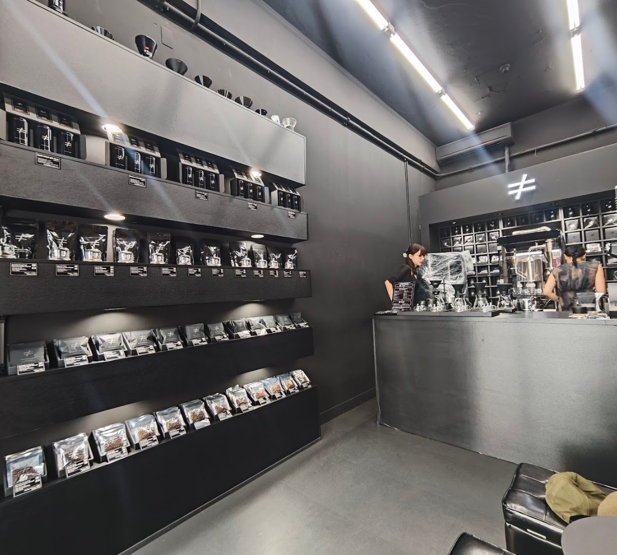 Interior of Notequal Coffee, specialty coffee shop in Osaka