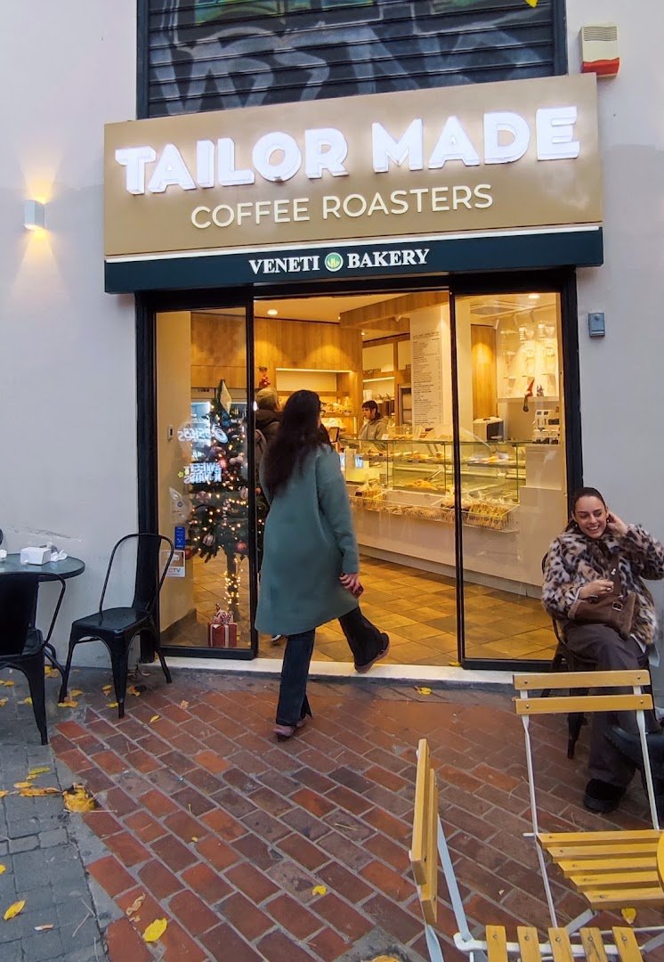 Storefront of Tailor Made Coffee Roasters, specialty coffee shop in Athens