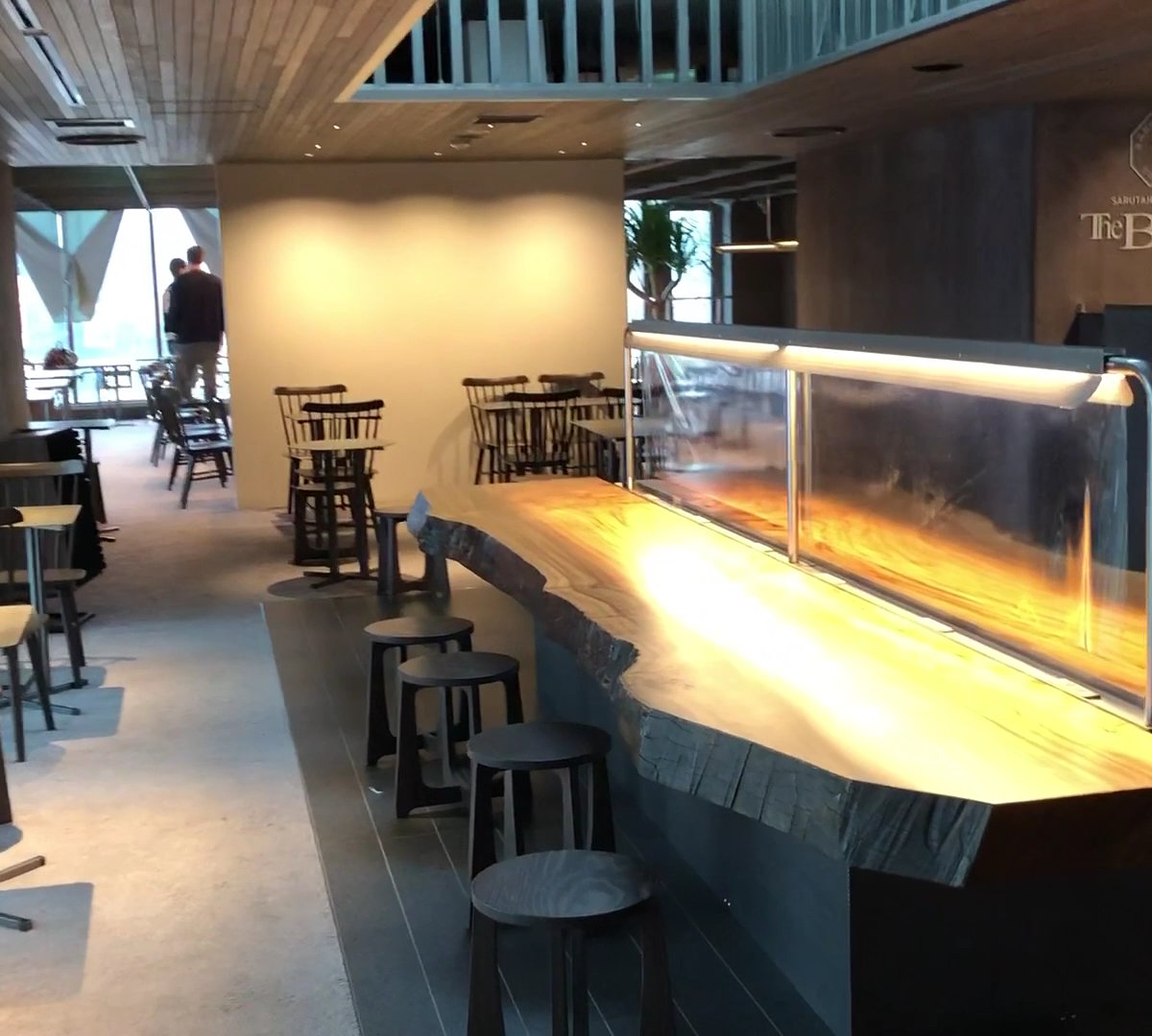 Interior of Sarutahiko Coffee The Bridge, specialty coffee shop in Tokyo