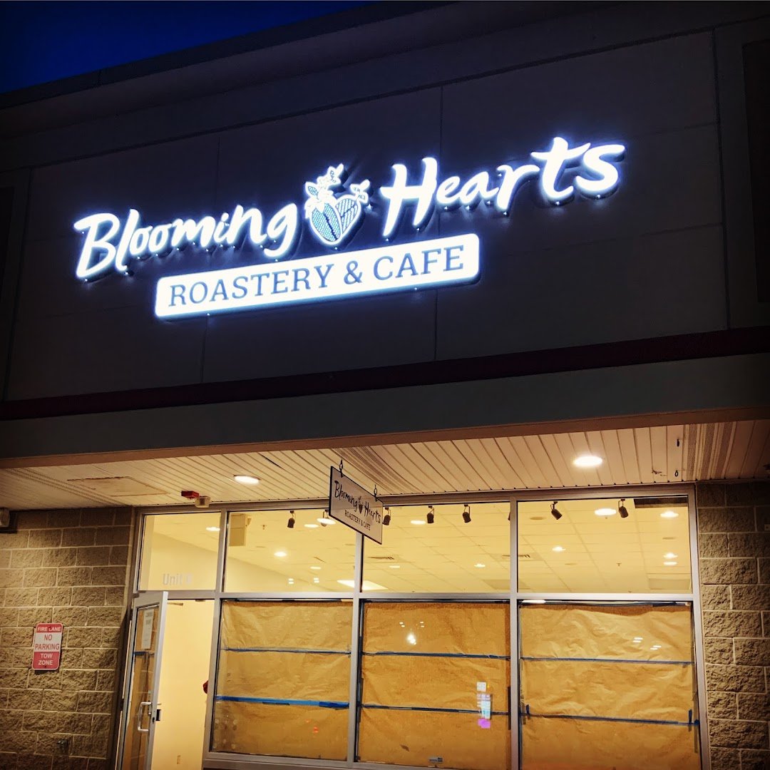 Storefront of Blooming Hearts Roastery & Cafe, specialty coffee shop in Worcester
