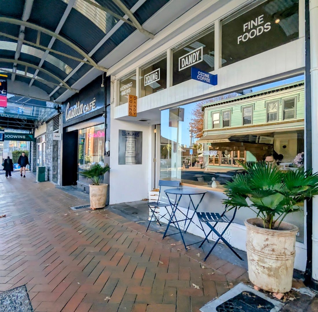 Storefront of Young Dandy Cafe, specialty coffee shop in Auckland
