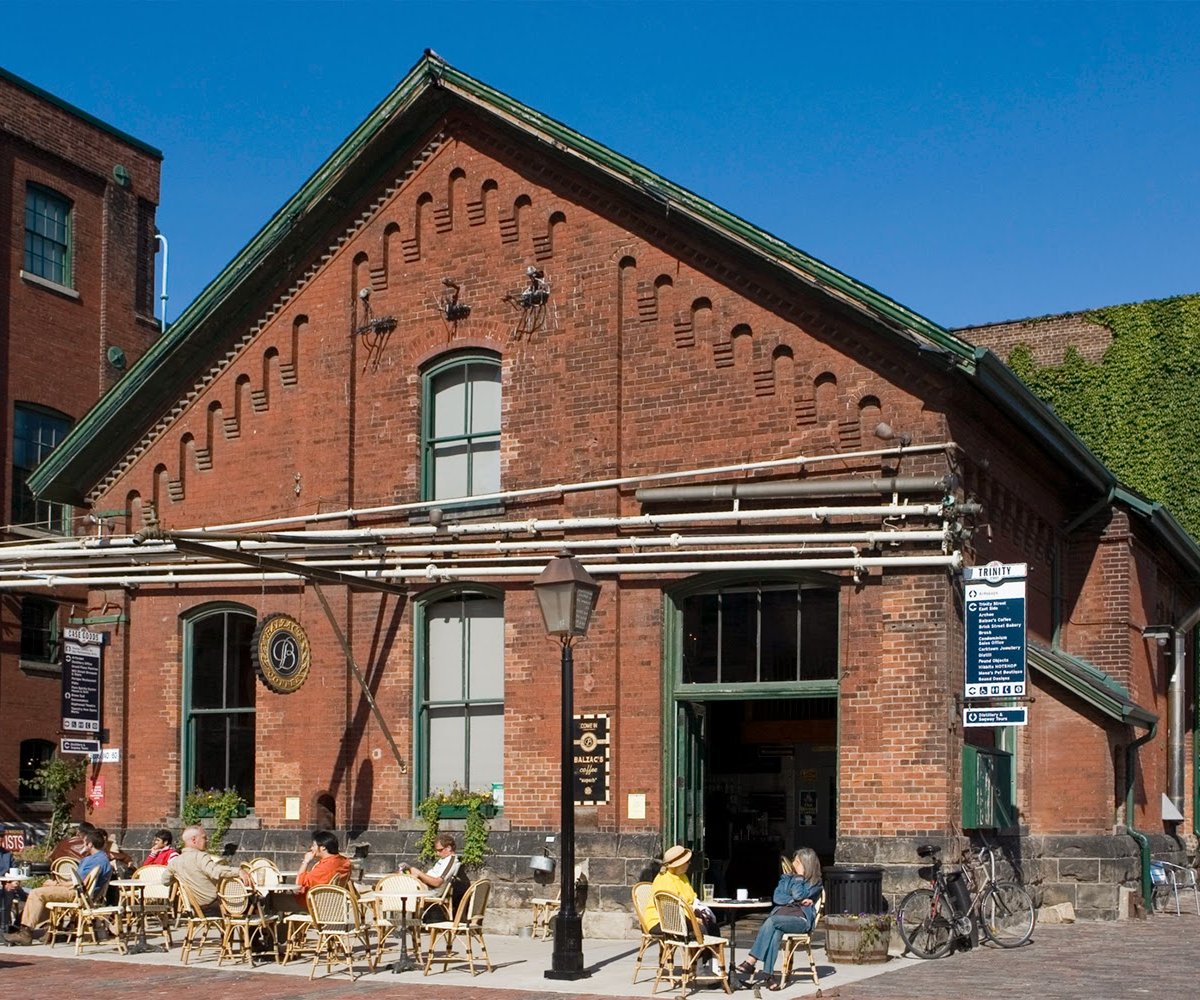 Storefront of Balzac's Distillery District, specialty coffee shop in Toronto