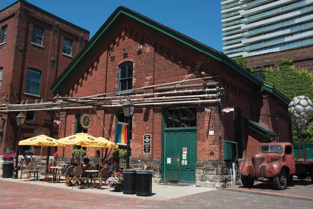 Storefront of Balzac's Distillery District, specialty coffee shop in Toronto