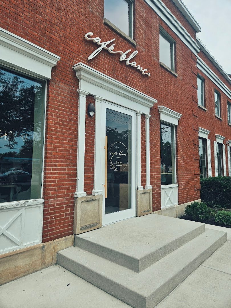 Storefront of Cafe Blanc, specialty coffee shop in Cleveland